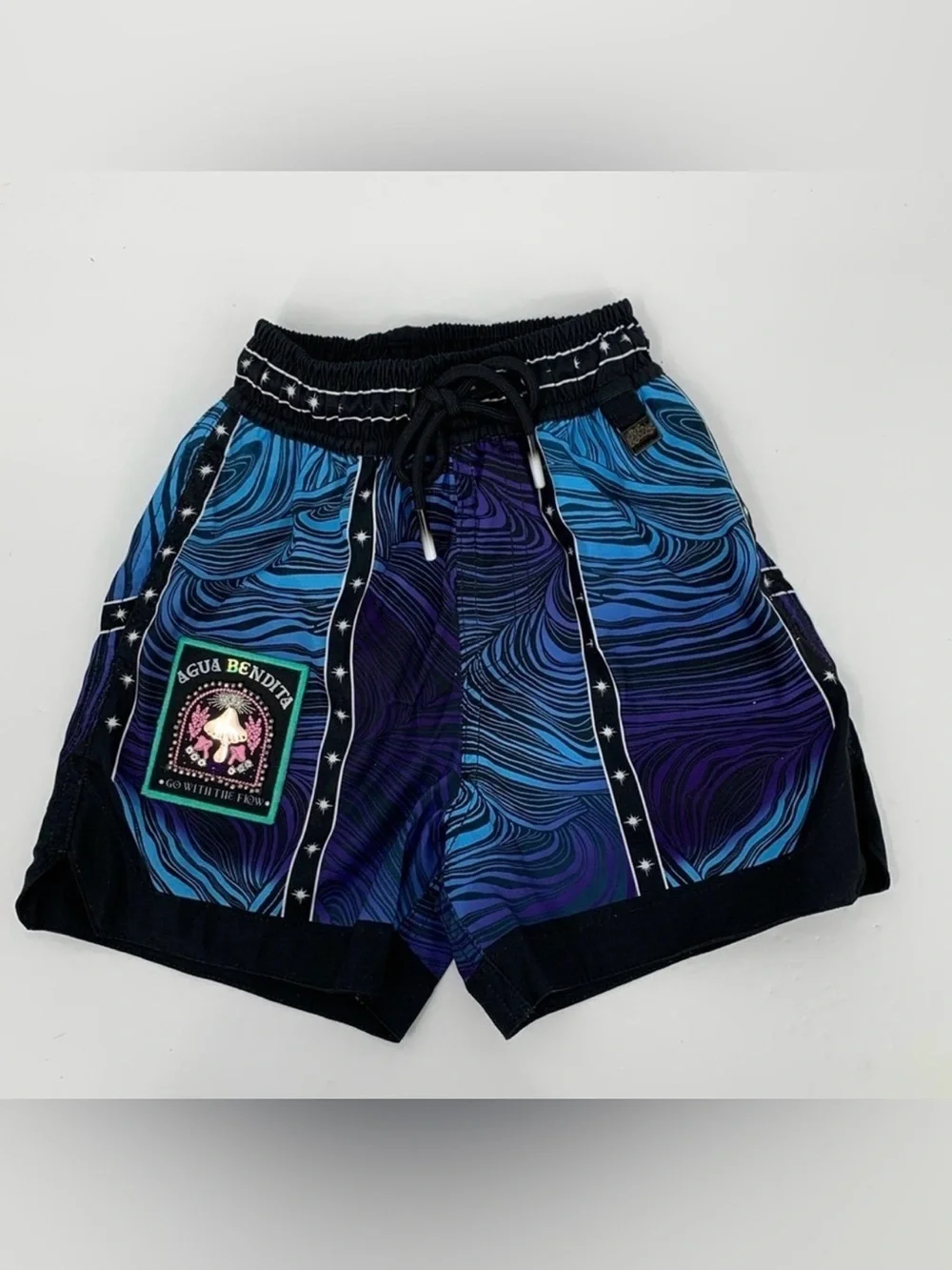 Agua Bendita Luke Eter swim shorts trunks blue purple swirl patch boys new 2T